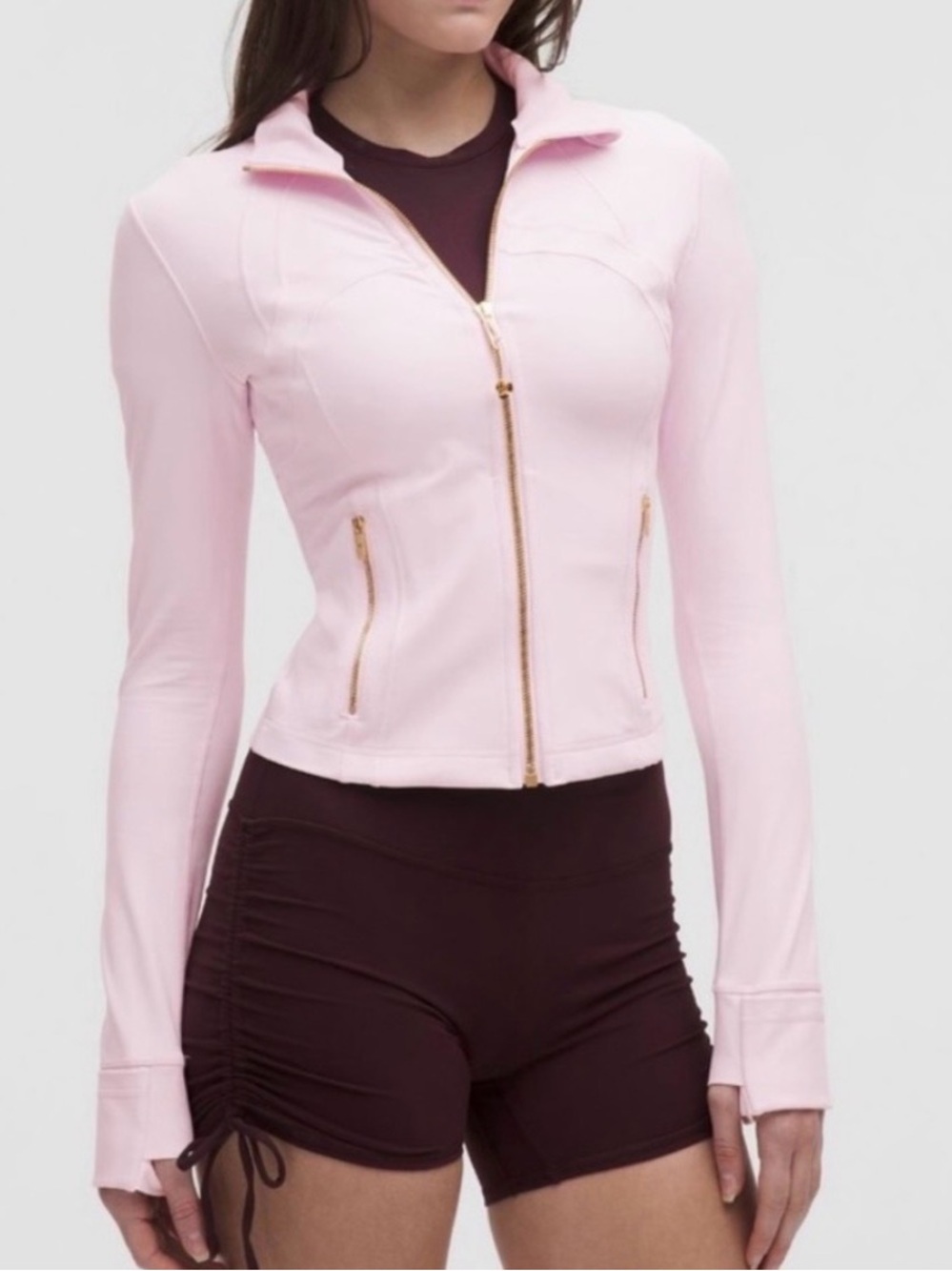 NWT Lululemon Define Nulu Cropped Jacket in Pink Organza with Gold Accents